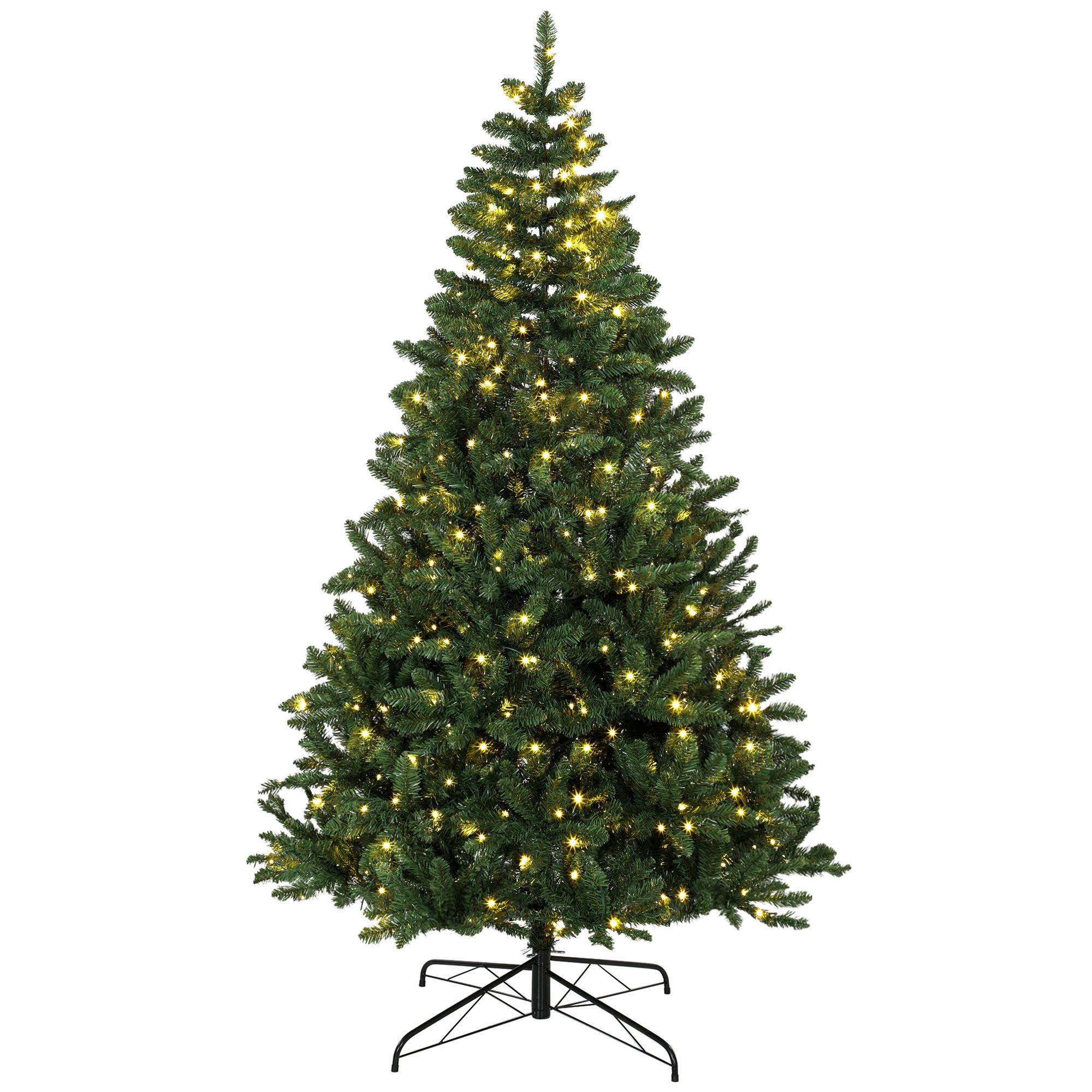 Árvore de Natal 210 cm com 350 Luzes LED, 11 Modos, Controlo Remoto e Base Dobrável em Aço, Verde