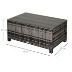 Mesa de Jardim em Vime Sintético Mesa Auxiliar com Vidro Temperado para Terraço Pátio, Varanda 85x50x39 cm Cinzento