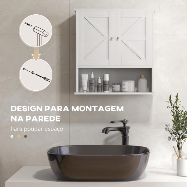 Armário de Parede para Casa de Banho Rústico com Compartimento Prateleira Ajustável 58x20x61,4 cm Branco