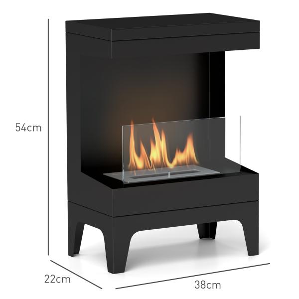 Lareira de Bioetanol com Depósito de 0,9L Apagador de Chamas de Aço Inoxidável Tempo de Combustão 3,3H para Interiores 15 - 20 m² 38x22x54 cm Preto