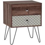 Mesa de Cabeceira com 2 Gavetas Pés de Aço Estilo Boémio Mesa de Cabeceira para Quarto Sala de Estar 45x39x55,5 cm Marrom