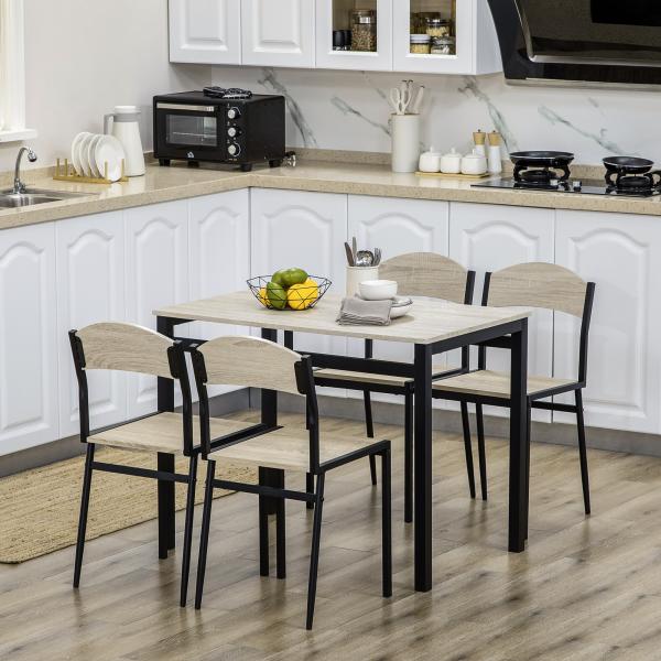 Conjunto de Mesa e Cadeiras de Refeição Mesa de Cozinha Retangular com 4 Cadeiras Estilo Moderno Carvalho e Preto