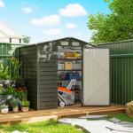 Abrigo de Jardim 2,27 m² 190x131x188 cm com 2 Ventilações Porta com Fechadura para Armazenamento de Ferramentas Cinza