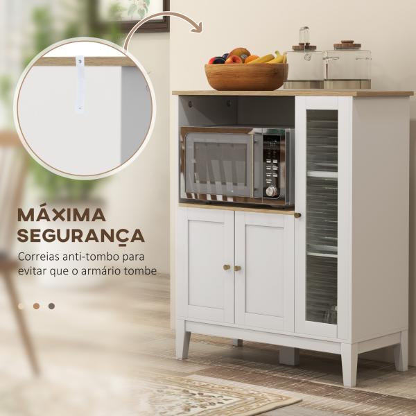 Móvel Auxiliar de Cozinha Moderno Móvel para Micro - Ondas com Prateleiras 3 Portas Compartimento Aberto 80x35x97 cm Branco