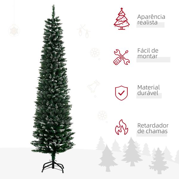 Árvore de Natal Artificial Altura 190 cm com 570 Ramos de PVC Ignífugos Base Dobrável e Suporte Metálico Decoração de Natal Ø53x190 cm Verde