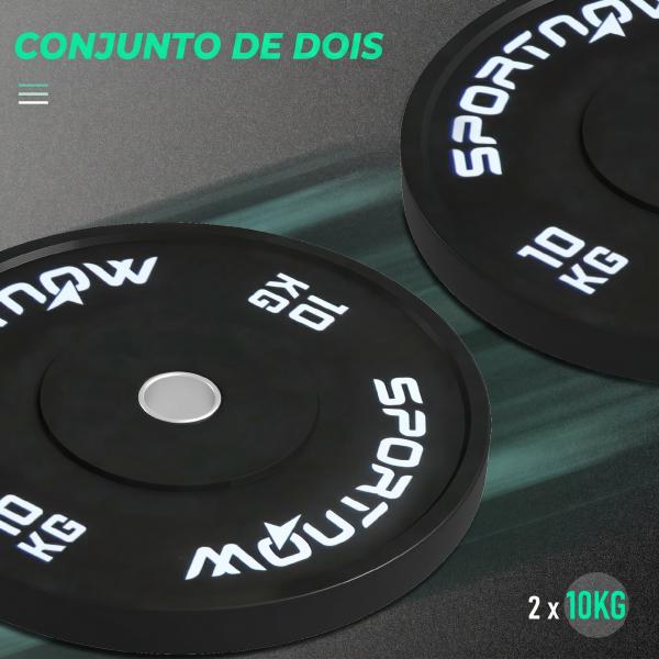 Anilhas Olímpicas 2x10 kg com Orifício Ø50 mm em Borracha para Barras e Halteres, Preto