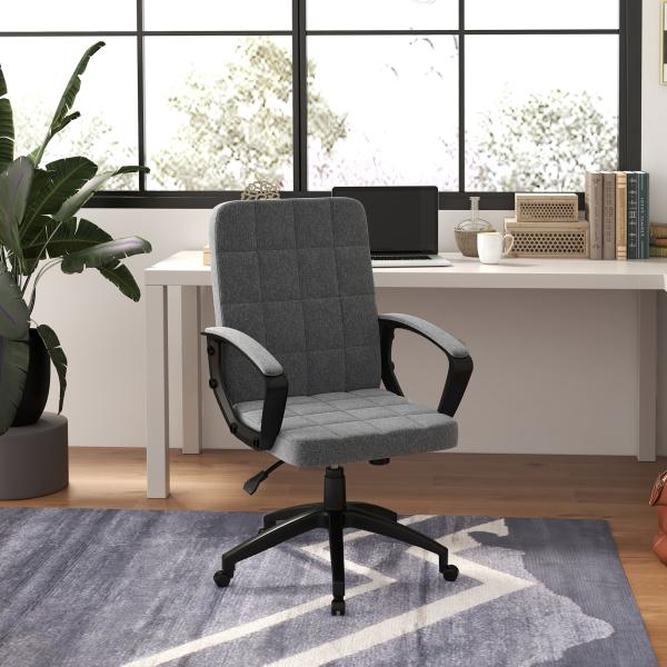 Cadeira de Escritório Giratória com Altura Ajustável e Apoio para os Braços Estilo Moderno 59x63x96 - 105,5 cm Cinza