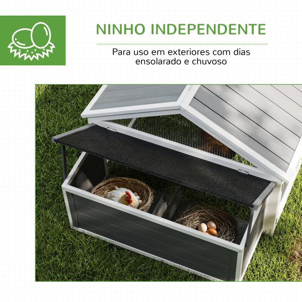 Galinheiro de Madeira para 4 - 8 Galinhas com Teto Abatível Portas com Fechadura e Caixa Ninho 240x112,5x76 cm Branco