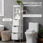 Armário Casa de Banho Estreito com 3 Gavetas e 2 Prateleiras Abertas Estilo Moderno 30x30x141,6 cm Branco