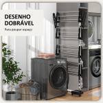 Estendal Vertical Dobrável de 4 Níveis com 6 Rodas 2 Laterais Dobráveis Prateleiras Ajustáveis 142x55x172cm Preto