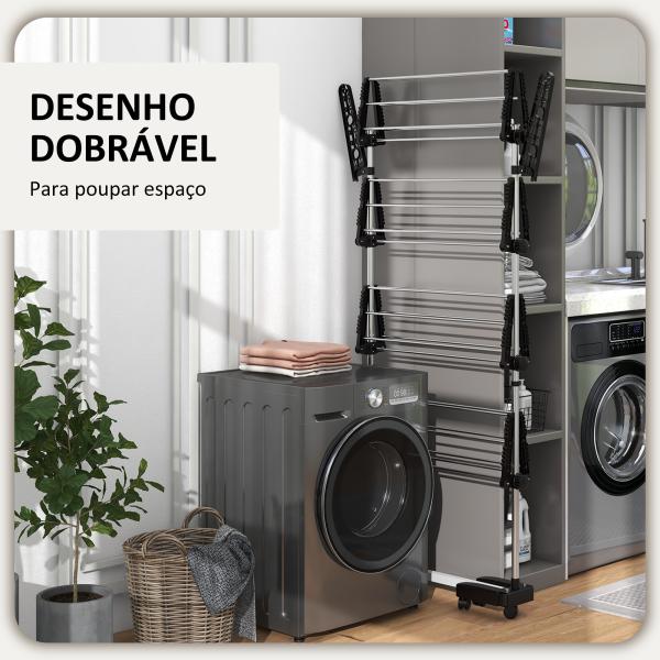 Estendal Vertical Dobrável de 4 Níveis com 6 Rodas 2 Laterais Dobráveis Prateleiras Ajustáveis 142x55x172cm Preto