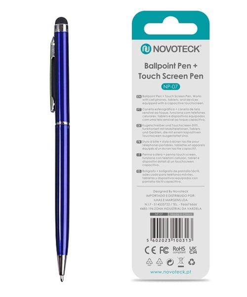 Caneta 2 em 1 Novoteck NP-07 – Esferográfica e Touch Screen, Compatível com Dispositivos Capacitivos, Disponível em Múltiplas Cores - Azul