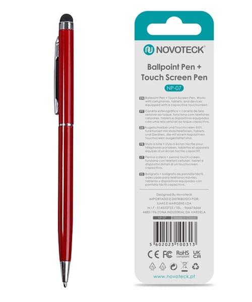 Caneta 2 em 1 Novoteck NP-07 – Esferográfica e Touch Screen, Compatível com Dispositivos Capacitivos, Disponível em Múltiplas Cores - Vermelho