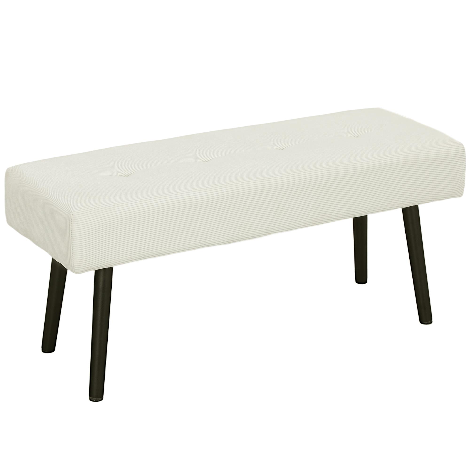 Banco de Pé de Cama em Bombazina com Assento Acolchoado, Design Capitoné e Pernas de Aço para Quarto Branco Creme