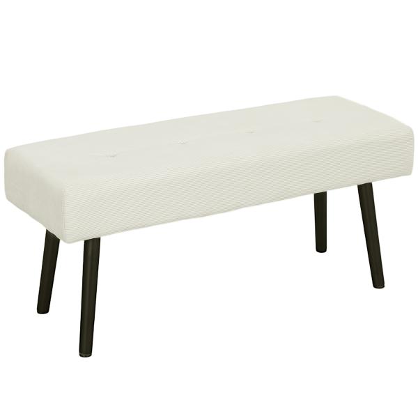 Banco de Pé de Cama em Bombazina com Assento Acolchoado, Design Capitoné e Pernas de Aço para Quarto Branco Creme