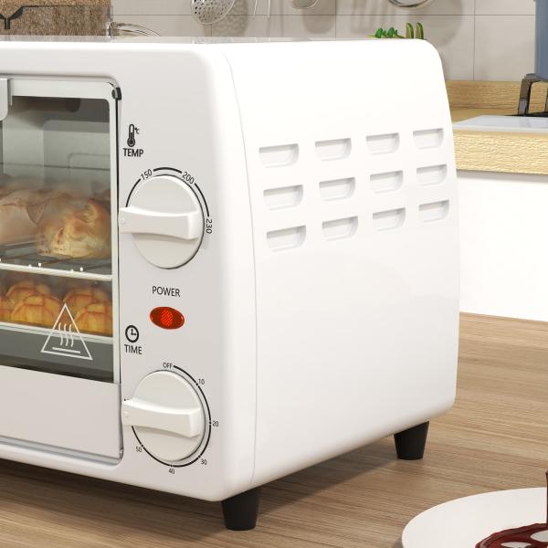 Mini Forno Elétrico 10 Litros 750W com Temperatura até 230 °C Temporizador 60 Minutos Bandeja e Grade 36,5x26x22 cm Branco