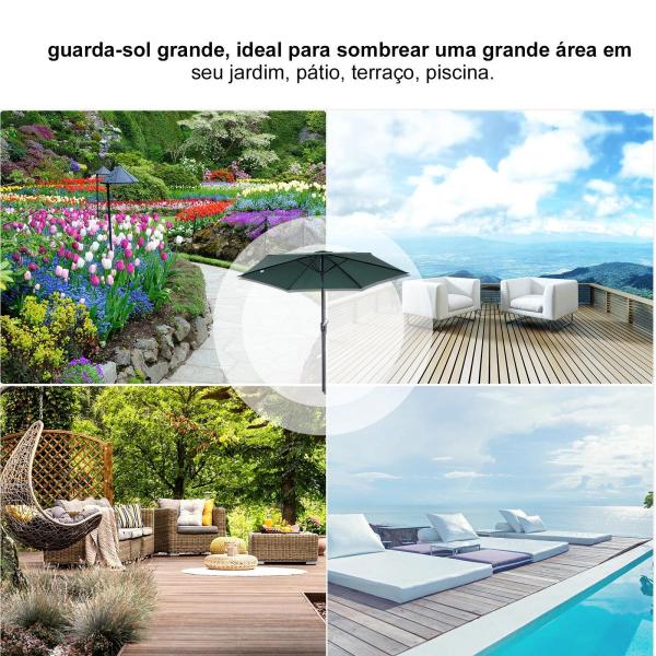 Chapéu de Sol de Jardim Ø270x235cm Chapéu de Sol de Alumínio Reclinável com Manivela e 6 Hastes para Terraço Exterior Balcão Verde