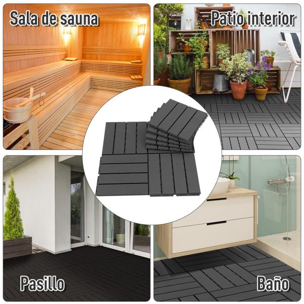 Conjunto de 9 Estrados 30x30 cm com Área de 0,81 m² para Exterior e Interior Estrados com Sistema Clique com Superfície Antiderrapante para Balcão Terraço Jardim Preto