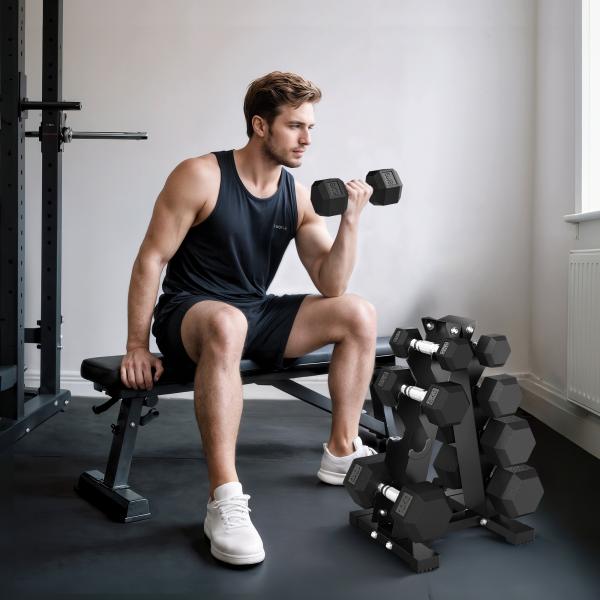 Conjunto de Halteres 2x2kg 2x5kg 2x8kg 2x10kg com Suporte de Armazenamento para Exercício Treino Preto