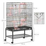 Gaiola para Pássaros com Rodas com 4 Comedouros 3 Poleiros Brinquedos Bandeja Amovível e Prateleira 79x49x133 cm Preto