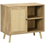 Aparador de Sala de Estar com Porta de Vime e 2 Prateleiras de Armazenamento para Sala de Estar 80x39x70cm Madeira