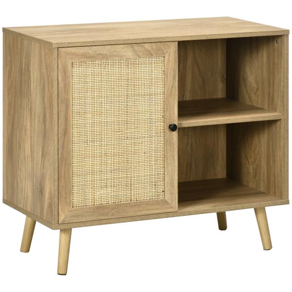 Aparador de Sala de Estar com Porta de Vime e 2 Prateleiras de Armazenamento para Sala de Estar 80x39x70cm Madeira