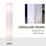 Candeeiro de Pé com 2 Casquilhos E27, Ecrã em Tecido, Interruptor de Pedal e Base em Aço Inoxidável, Branco