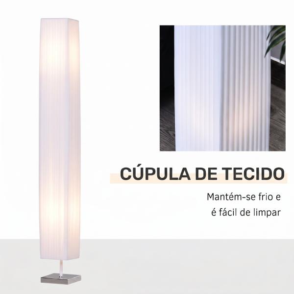 Candeeiro de Pé com 2 Casquilhos E27, Ecrã em Tecido, Interruptor de Pedal e Base em Aço Inoxidável, Branco