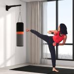 Suporte para Saco de Boxe de Parede com Distância Ajustável de 45 - 65 cm Gancho Giratório de 360° e Correntes Preto
