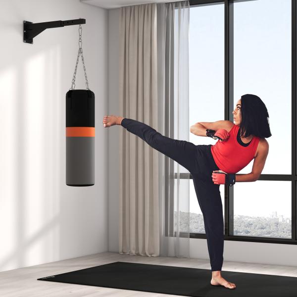 Suporte para Saco de Boxe de Parede com Distância Ajustável de 45 - 65 cm Gancho Giratório de 360° e Correntes Preto