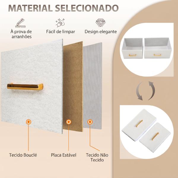 Cómoda com 8 Gavetas Estofada em Borreguito com Estação de Carga Porta USB Tipo - C e Estrutura de Aço 110x30x76 cmCreme