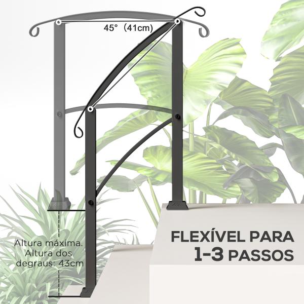 Guarda Corpo para Escada 71 cm Guarda Corpo Metálico com Kit de Instalação Ângulo Ajustável para 1 - 3 Degraus 71x8x148 cm Preto