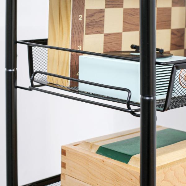 Carrinho Auxiliar com Rodas de 5 Níveis com Cestos de Malha Removíveis e Estrutura de Aço 45x26,5x106 cm Preto