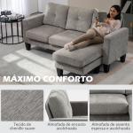Sofá Chaise Longue Sofá em Forma de L Estofado em Poliéster Sofá de Canto Reversível 186x130x84 cm Marrom Acizentado