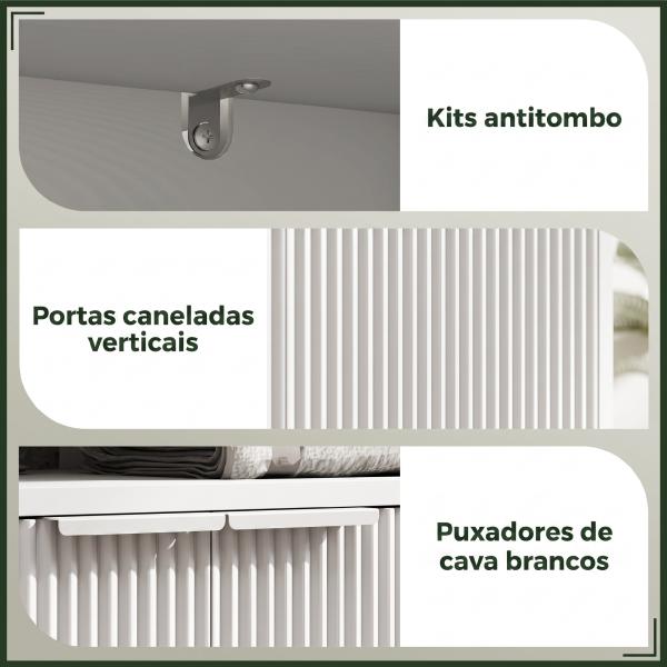 Móvel para Lavatório Pousar com 2 Portas Canaladas para Lavatório com ou sem Pedestal 60x33x63 cm Branco