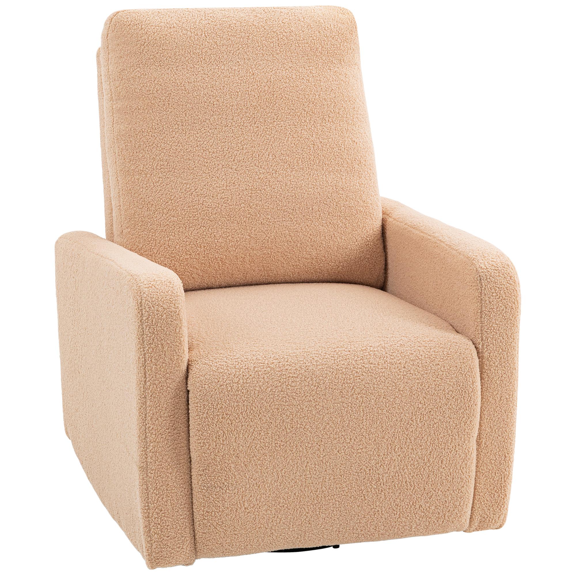 Poltrona Relax Reclinável Manual Poltrona Relax de Borreguito com Função de Baloiço 360° Reclinável até 135º 76x94x100 cm Marrom Claro