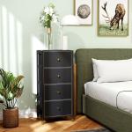Cómoda para Dormitório Cómoda de Tecido com 4 Gavetas Dobráveis com Frentes de Couro PU 46x30x98 cm Preto