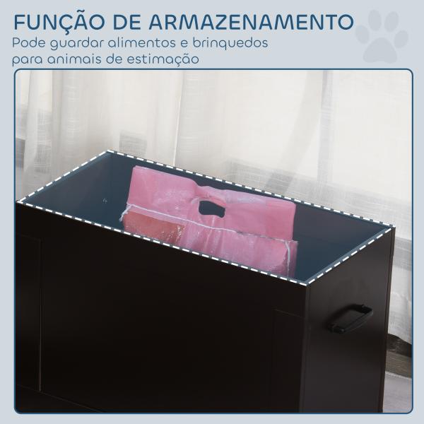 Comedouro Elevado para Cães com 2 Tigelas de Aço Inoxidável e Espaço de Armazenamento Oculto 60x30x41 cm Castanho Escuro