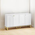Aparador Moderno para Sala de Estar com Prateleiras Ajustáveis e Pés Dourados Móvel para TV até 65 Polegadas 140,8x35x77,5 cm Branco