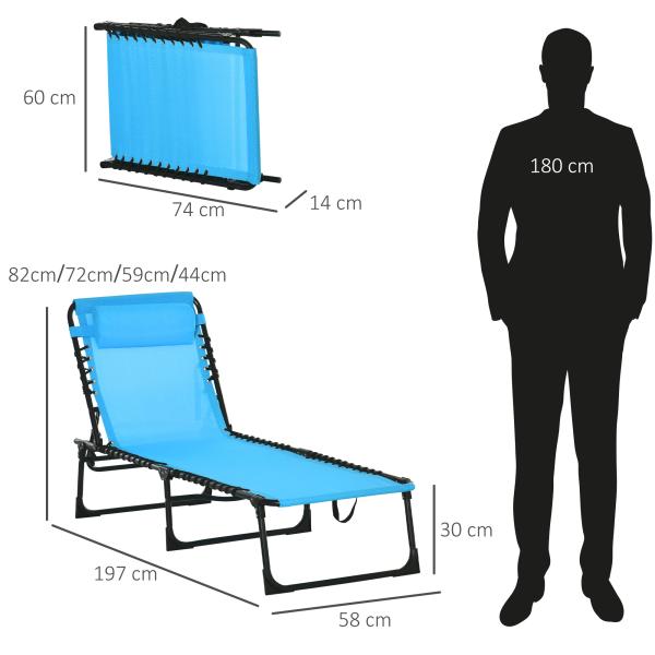 Espreguiçadeira de jardim dobrável e ajustável com 4 posições sistema de laço Estrutura de Aço 197x58x76 cm azul claro