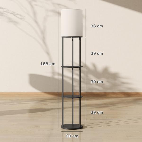 Candeeiro de Pé com Prateleiras 3 Temperaturas de Cor Controlo Remoto e Casquilho E27 Ø29x158 cm Preto