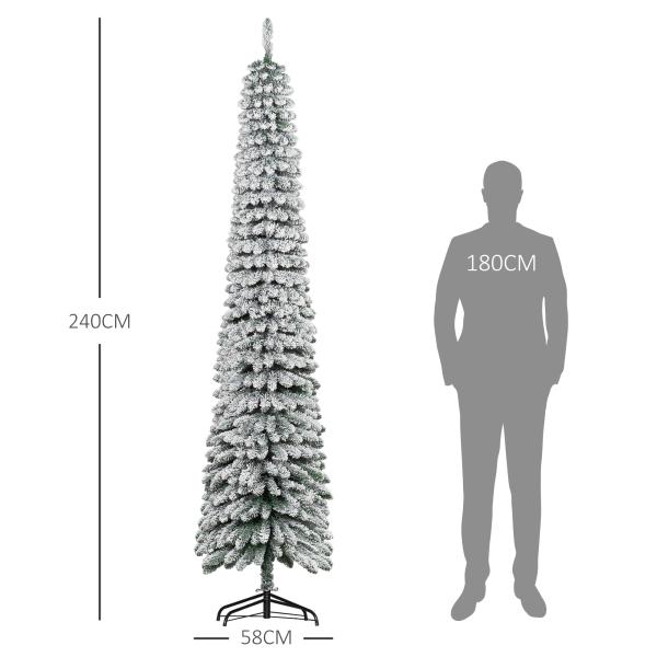 Árvore de Natal Estreita Nevada 240 cm com 603 Ramos e Suporte Metálico Dobrável para Sala de Estar, Interior, Verde