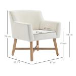 Poltrona de Sala de Estar Estofada em Veludo Poltrona Relax Moderna com Apoio para os Braços Acolchoados Pés de Madeira e Base Cruzada para Dormitório 67x65x74cm Branco Creme