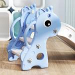 Escorrega para Crianças 3 em 1 com Escada Tabela de Basquetebol e Desenho de Girafa 106x51,5x52 cm Azul Claro