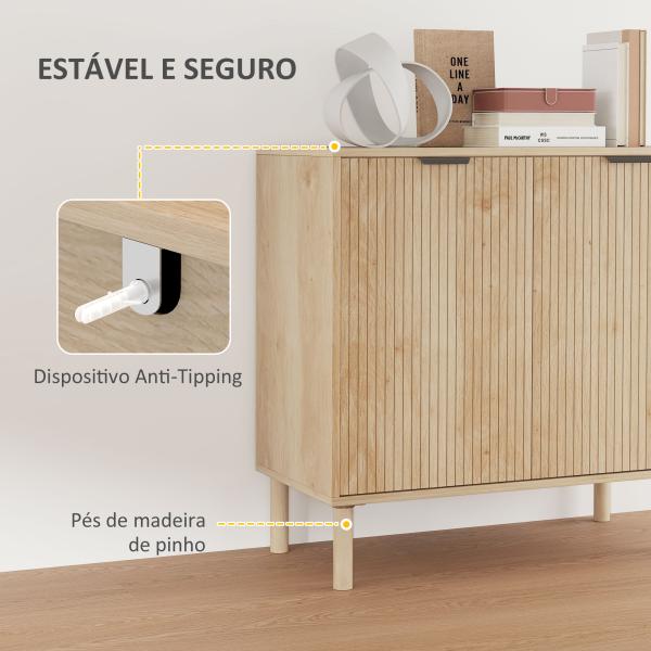 Aparador de Sala de Estar com Prateleira Ajustável Sistema Anti - Tombo e Pés de Madeira de Pinho 78x40x77,5 cm Carvalho