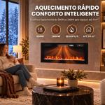 Lareira Elétrica Ultrafina 900/1800W Encastrável/De Parede/De Pé, 12 Cores de Chama 3D, Controlo Remoto, até 35 m², Preta