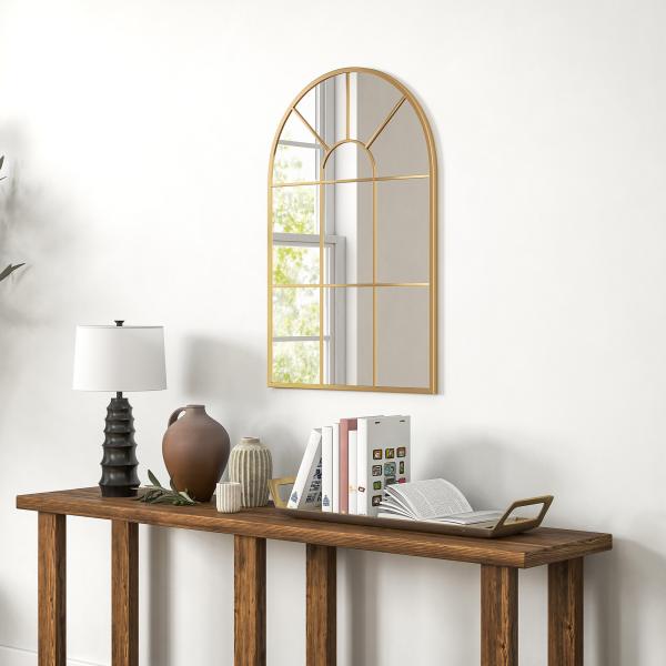 Espelho Decorativo de Parede 60x91 cm Espelho em Forma de Arco de Metal Estilo Moderno Dourado