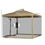 Chapéu de Sol de Jardim Chapéu de Sol Excêntrico com Rede Mosquiteira Manivela e Base Cruzada 295x295x260 cm Bege
