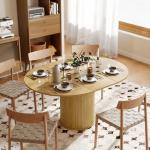 Mesa de Refeição Extensível Redonda para 6 - 8 Pessoas com Base Estriada para Sala de Estar 110 - 150x110x75 cm Madeira