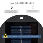 Candeeiro Solar de Vime de Energia Solar com LED 1,5 W Interruptor de Controle Automático de Luz Ø21,5x61cm Preto